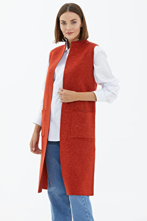 Hakim Yaka Cepli Uzun Yelek  - Taba