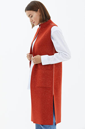 Hakim Yaka Cepli Uzun Yelek  - Taba