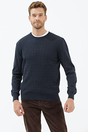 Süet Garnili Saç Örgülü Triko Kazak  - Antrasit