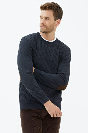 Süet Garnili Saç Örgülü Triko Kazak  - Antrasit