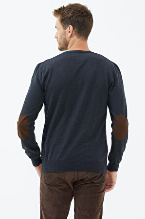 Süet Garnili Saç Örgülü Triko Kazak  - Antrasit