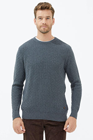 Sıfır Yaka Triko Kazak  - Koyu Gri