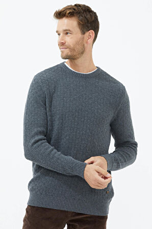 Sıfır Yaka Triko Kazak  - Koyu Gri