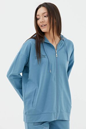 Fermuarlı Oversize Sweat  - Mavi