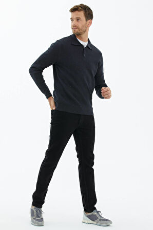 Polo Yaka Düğmeli Triko Kazak  - Antrasit