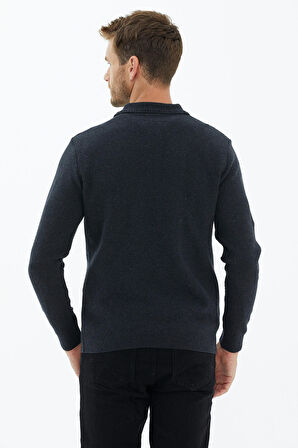 Polo Yaka Düğmeli Triko Kazak  - Antrasit