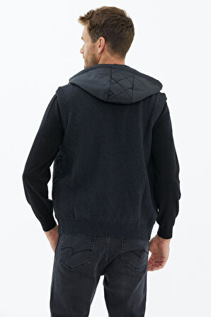 Kapitoneli Kapüşonlu Fermuarlı Triko Yelek  - Antrasit