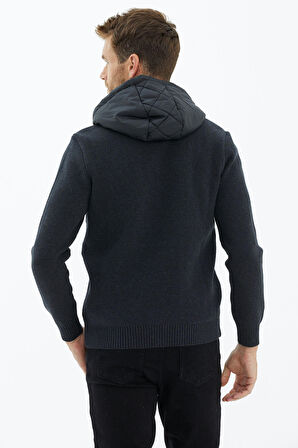 Kapüşonlu Fermuarlı Kapitone Triko Mont  - Antrasit