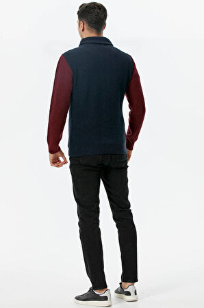 Şal Yaka Düğmeli Triko Hırka  - Lacivert - Bordo