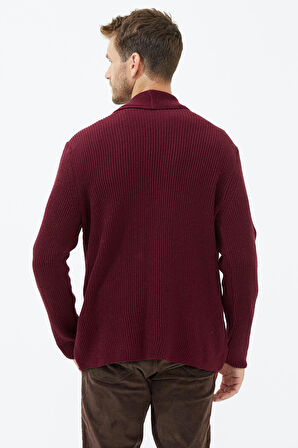 Şal Yaka Düğmeli Triko Hırka  - Bordo