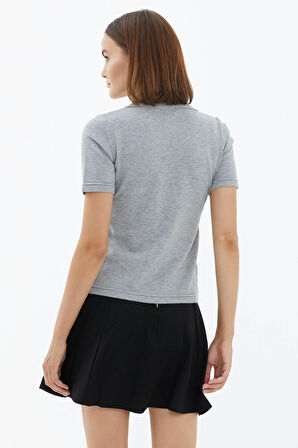 Polo Yaka Kısa Kol Triko Kazak  - Açık Gri