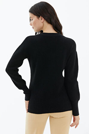 V Yaka Triko Kazak  - Siyah