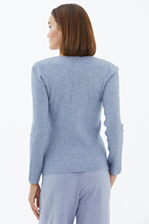 V Yaka Basic Triko Kazak  - Mavi