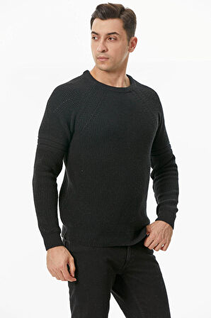 Sıfır Yaka Triko Kazak  - Siyah