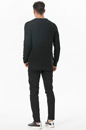 Sıfır Yaka Triko Kazak  - Siyah