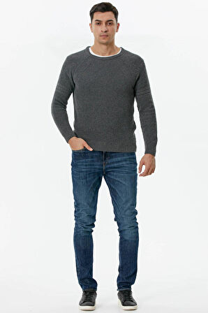 Sıfır Yaka Triko Kazak  - Koyu Gri