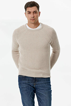 Sıfır Yaka Triko Kazak  - Açık Bej