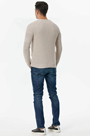 Sıfır Yaka Triko Kazak  - Açık Bej