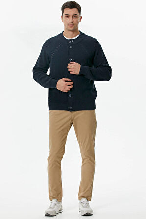 Yarım Balıkçı Düğmeli Triko Hırka  - Lacivert