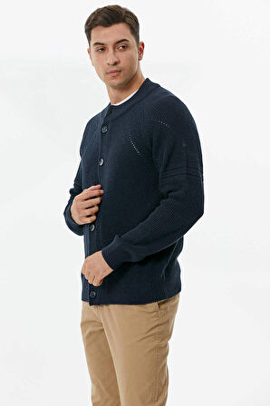 Yarım Balıkçı Düğmeli Triko Hırka  - Lacivert