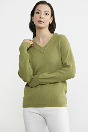 V Yaka Triko Kazak - Yeşil