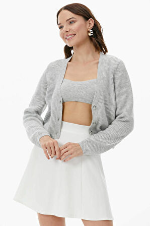 Hırka Atlet İkili Triko Takım  - Açık Gri