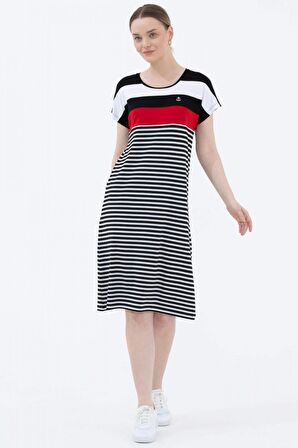 Sıfır Yaka Midi Boy Marine Elbise  - Siyah