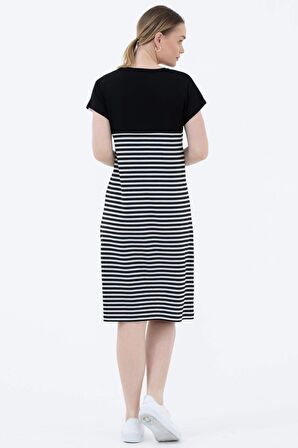 Sıfır Yaka Midi Boy Marine Elbise  - Siyah