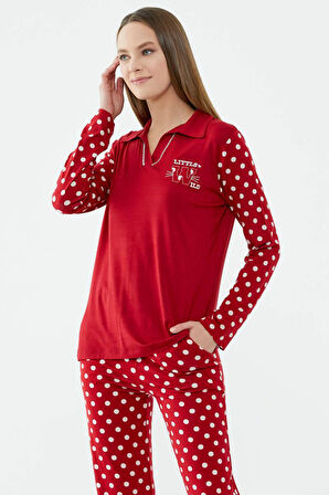 Sementa Puantiye Desen Kadın Uzun Kol Pijama 76010 