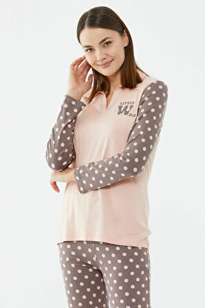 Sementa Puantiye Desen Kadın Uzun Kol Pijama 76010 