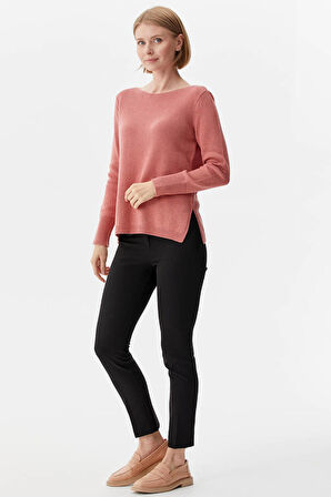 Yaka Sim Detaylı Triko Kazak  - Pembe