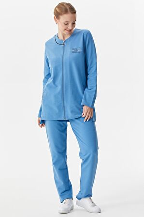 Büyük Beden Taş Detaylı Eşofman Takım - Mavi