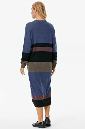 Blok Desen Renkli Triko Elbise - Siyah