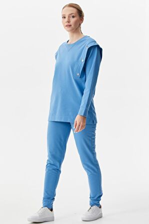 Sıfır Yaka ÇıtÇıt Detaylı Eşofman Takım - Mavi