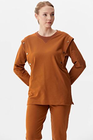 Sıfır Yaka ÇıtÇıt Detaylı Eşofman Takım - Tarçın