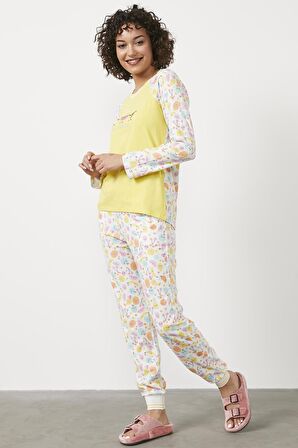 Desenli Termal Pijama Takım - Sarı