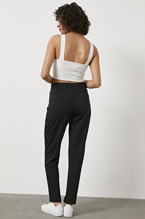 Beli Lastikli Önü İp Detaylı Eşofman Alt - Siyah