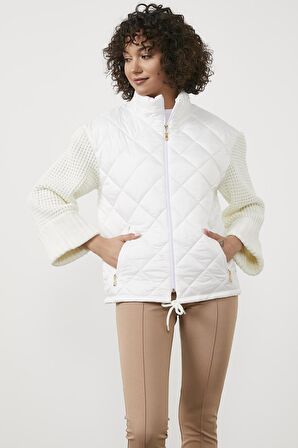 Triko Kombinli Kapitone Dik Yaka Mont - Kemik