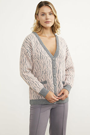 Renk Kombinli Yumoş Triko Hırka - Gri