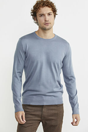 Erkek Sıfır Yaka Basic Triko Kazak - Mavi