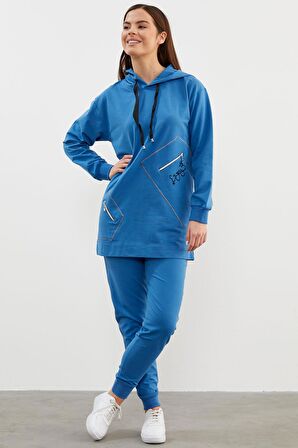 Oversize Kapüşonlu Eşofman Takım - Mavi