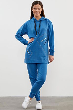 Oversize Kapüşonlu Eşofman Takım - Mavi