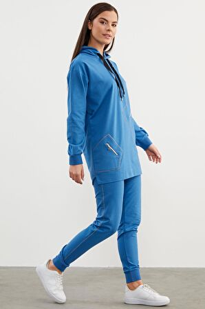Oversize Kapüşonlu Eşofman Takım - Mavi