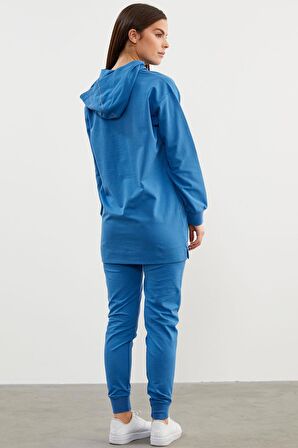 Oversize Kapüşonlu Eşofman Takım - Mavi