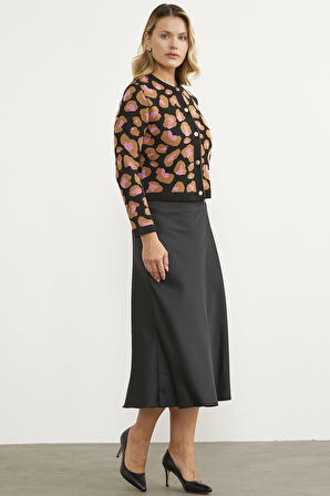 Leopar Desenli Triko Hırka - Siyah