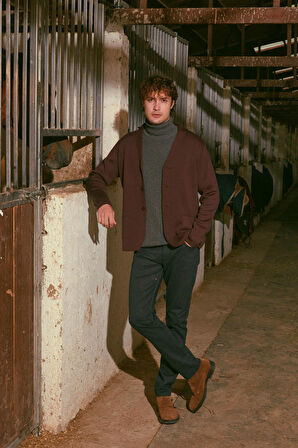 Klasik Cep Detaylı Triko Ceket - Bordo