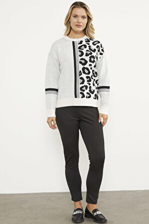 Renkli Leopar Kombinli Triko Kazak - Kemik