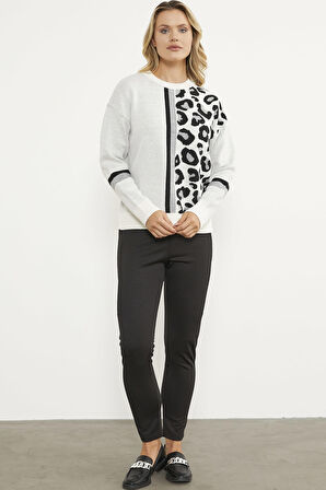 Renkli Leopar Kombinli Triko Kazak - Kemik