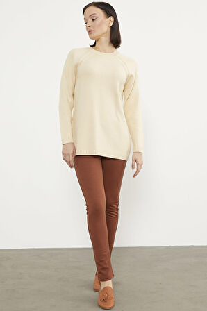 Saç Örgü Detaylı Tunik Triko Kazak - Kemik