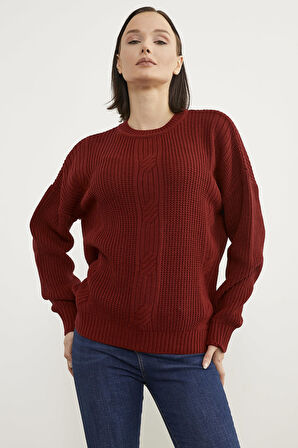 Petek Desenli Oversize Triko Kazak - Kırmızı